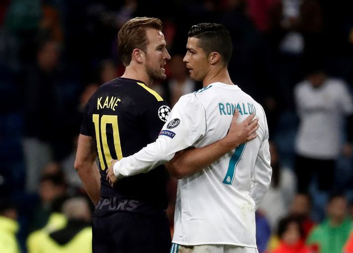 Kane og Ronaldo eftir fyrri leik liðanna.