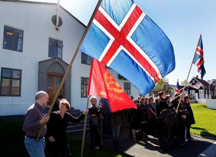 Mótmæli Heimavarnarliðsins fyrir utan Stjórnarráðshúsið síðasta sumar. Myndin er úr safni.