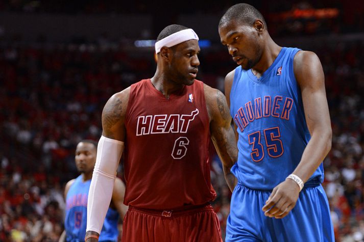 Kevin Durant hjá Oklahoma City Thunder og LeBron James hjá Miami Heat.