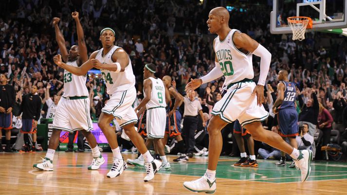 Ray Allen fagnar sigurkörfu með Boston Celtics í vetur.