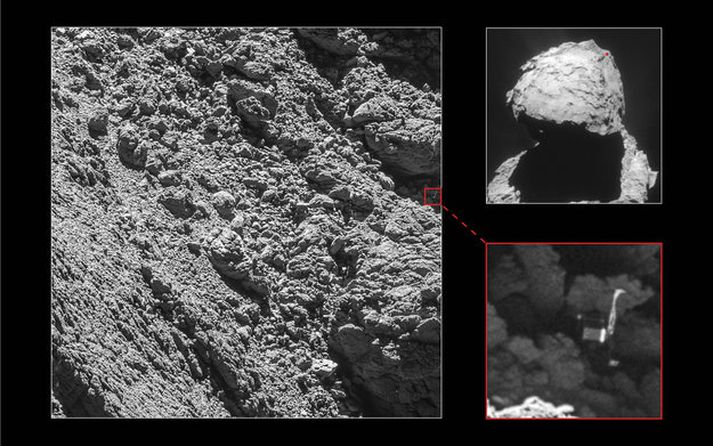 Vísindamenn hafa loksins staðsett lendingarfarið Philae á halastjörnunni 67P.