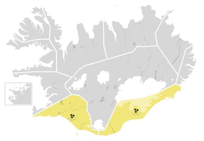 Uppsöfnuð snjókoma á viðvörunartímabilinu gæti verið á bilinu 15 til 30 sentimetrar á dýpt.