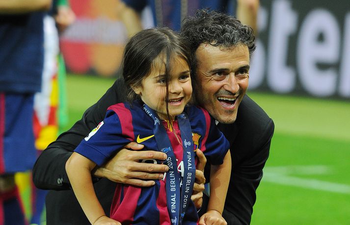 Luis og Xana Enrique eftir úrslitaleik Meistaradeildar Evrópu 2015 þar sem Barcelona vann Juventus, 3-1.