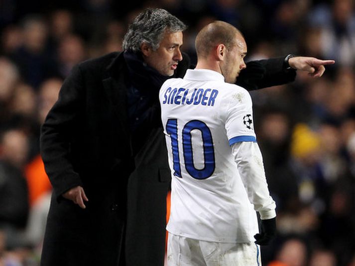 Wesley Sneijder og Jose Mourinho.