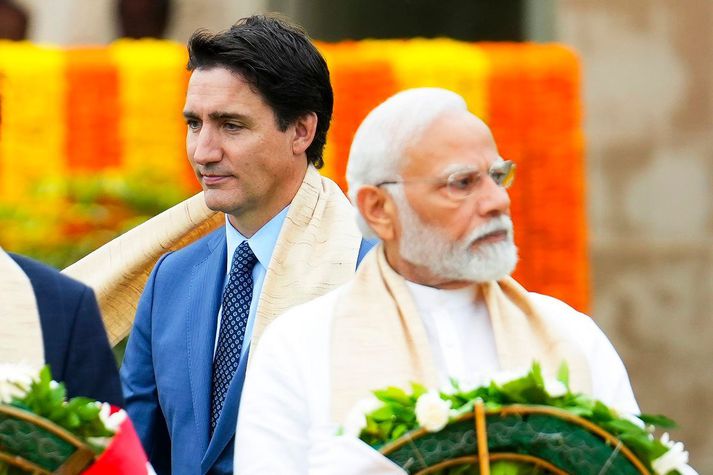 Justin Trudeau og Narendra Modi, forsætisráðherrar Kanada og Indlands á fundi G20 ríkjanna í Indlandi í fyrra.