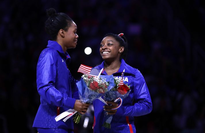 Gabby Douglas og Simone Biles kepptu saman á Ólympíuleikunum í Ríó 2016.