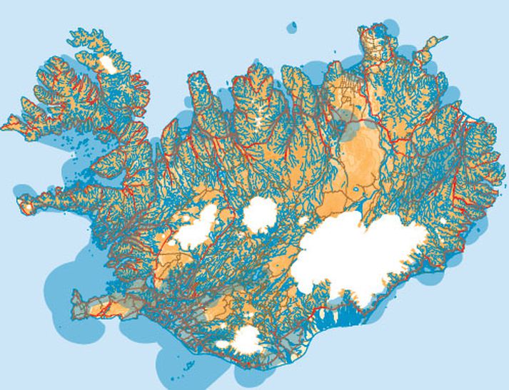 Á skyggðu svæðunum á kortinu
verður komið GSMsamband
í janúar 2008.