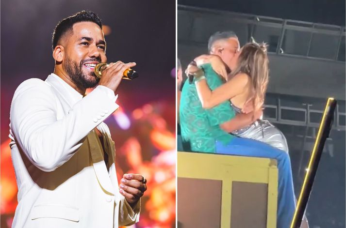 Tónlistarmaðurinn Romeo Santos og Miriam Cruz á sviðinu í Dómeníska lýðveldinu.