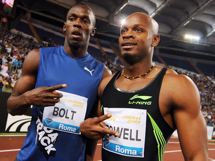 Bolt hafði betur þegar kapparnir mættust í 100 metra hlaupi í maí í Róm