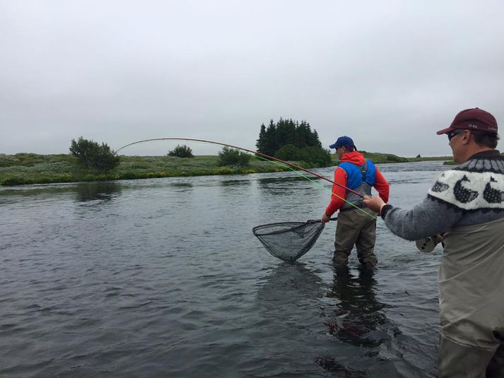 Tekist á við lax á Rangárflúðum í morgun