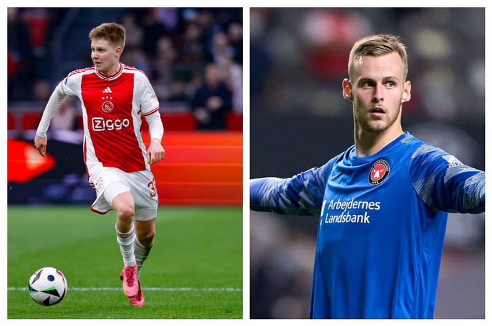 Kristian Hlynsson er leikmaður Ajax og meiddist í leik gegn Sparta Prag. Elías Ólafsson er aðalmarkvörður dönsku meistaranna sem lögðu Maccabi Tel Aviv.