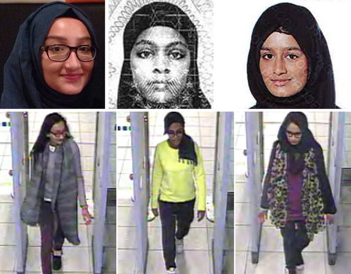 Amira Abase, Kadiza Sultana og Shamina Begum flugu til Tyrklands og ætla til Sýrlands.