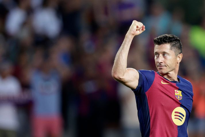 Robert Lewandowski tryggði Barcelona þrjú stig í kvöld.