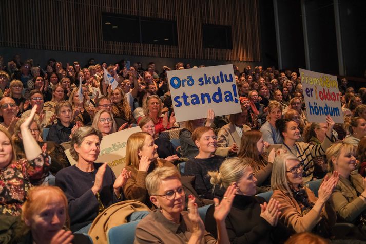 Kennarar fylltu stóra sal Háskólabíós á baráttufundi í dag.