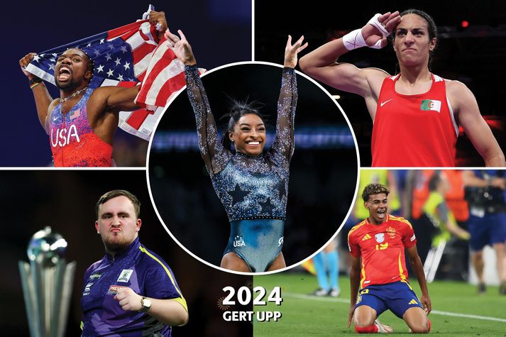 Noah Lyles, Simone Biles, Imane Khelif, Luke Littler og Lamine Yamal komu mikið við sögu á árinu 2024.