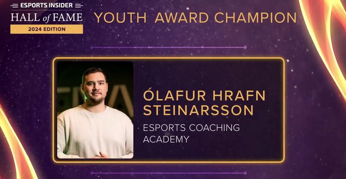 Ólafur Hrafn hlaut viðurkenninguna Youth Award Champion, fyrir óeigingjarnt framlag sitt til valdeflingar ungs rafíþróttafólks, þegar hann var tekinn inn í Esports Hall of Fame.