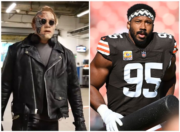 Myles Garrett sem „The Terminator“ og svo í leiknum sjálfum.