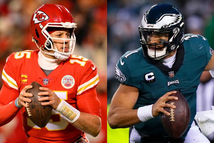 Patrick Mahomes og Jalen Hurts munu leiða saman hesta sína í kvöld.