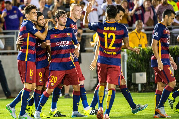 Leikmenn Barcelona í æfingarleik liðsins gegn LA Galaxy á dögunum.