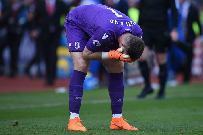 Vonbrigðin leyndu sér ekki hjá Butland eftir að Stoke féll niður um deild.