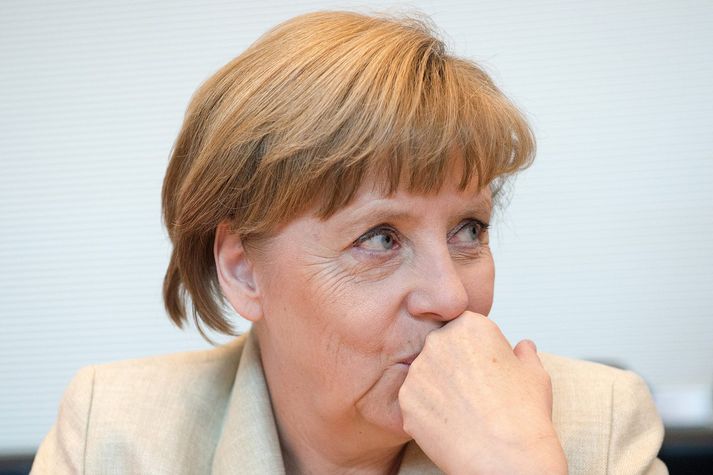 Angela Merkel, kanslari Þýskalands, vildi ekki ganga svo langt að kalla deiluna við bandarísk stjórnvöld viðskiptastríð.