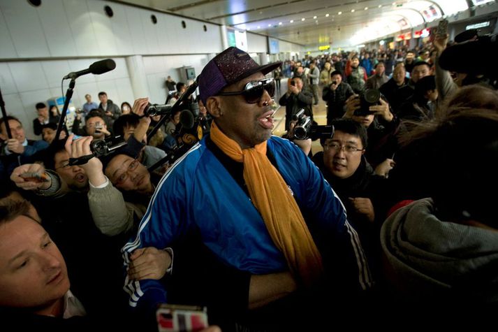 Dennis Rodman í Kína á dögunum á ferðalagi sínu milli Norður-Kóreu og Bandaríkjanna.