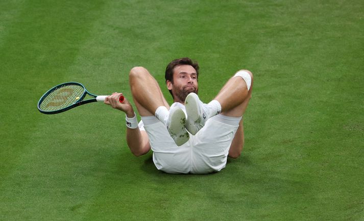 Quentin Halys rann líka á rassinn á Wimbledon.