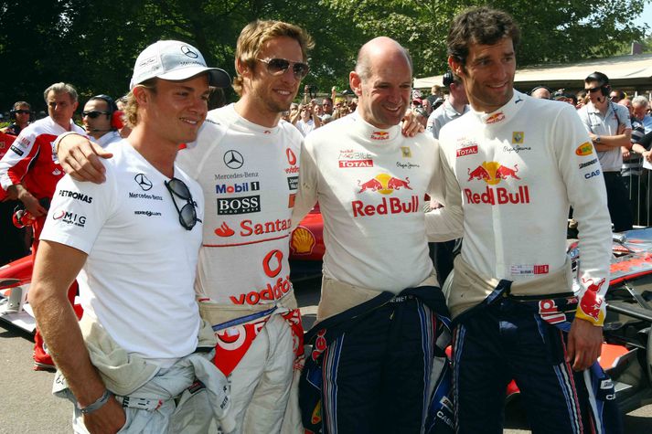 Nico Rosberg, Jenson Button, Adrian Newey og Mark Webber voru meðal ökumanna á Goodwood aksturshátíðinni í Bretlandi um helgina.