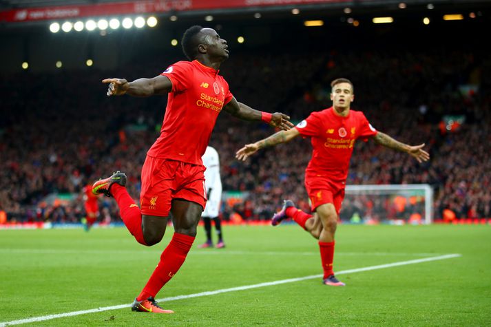 Sadio Mane fagnar einu marka sinna fyrir Liverpool.