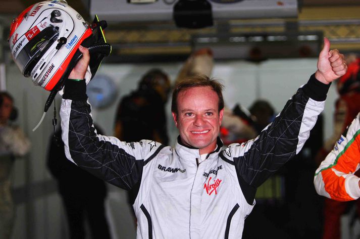 Rubens Barrichello var kampakátur á heimavelli eftir að hafa náð besta tíma.