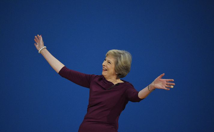 Theresa May á landsþingi Íhaldsflokksins í gær.