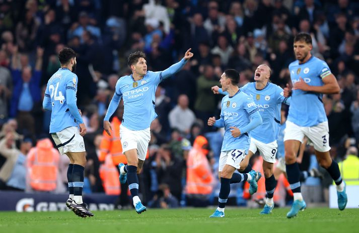 John Stones bjargaði stigi fyrir City í dag.