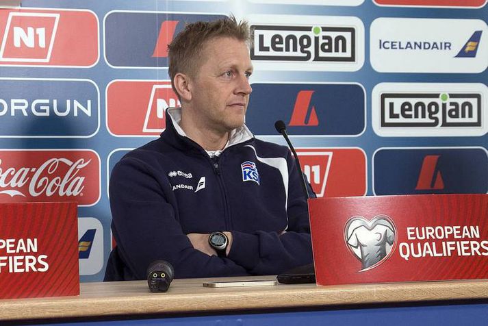 Heimir Hallgrímsson á blaðamannafundi í dag.