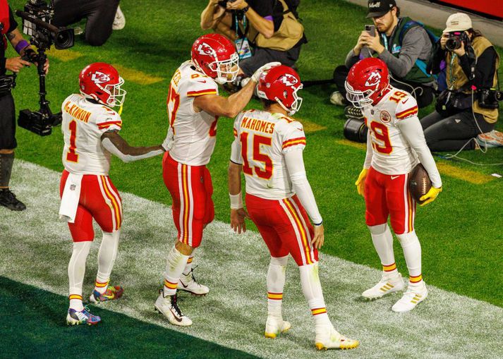 Patrick Mahomes, Travis Kelce og félagar í Chiefs eru ríkjandi meistarar.