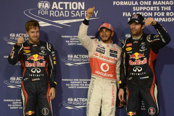 Hamilton, Webber og Vettel ræsa fremstir á morgun.