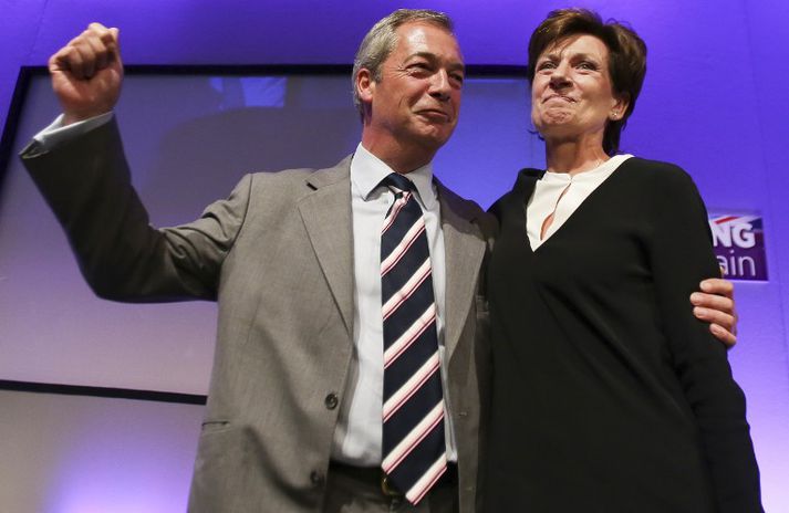 Nigel Farage og Diane James í dag.