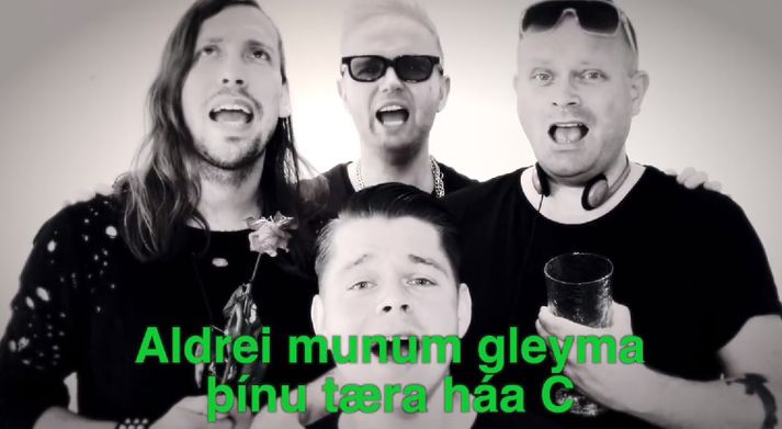 Stefán Jakobsson, Friðrik Ómar, Karl Olgeirsson og Jógvan eru meðal þeirra sem koma fram í myndbandinu.