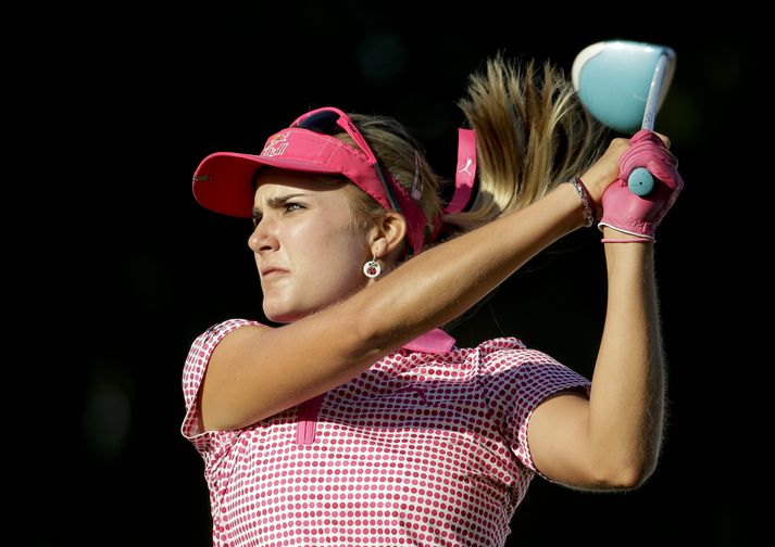 Lexi Thompson á þriðja hring á Mission Hills í gær.