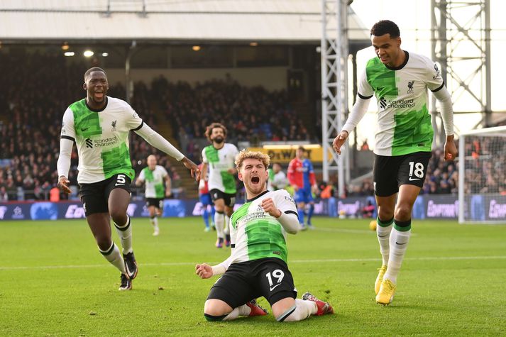 Harvey Elliott skoraði sigurmark Liverpool í dag.