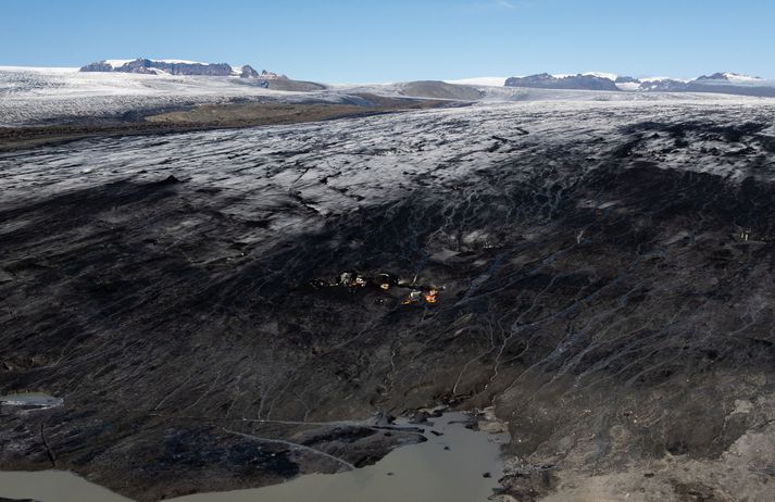 Breiðamerkurjökull, degi eftir að banaslysið átti sér stað.