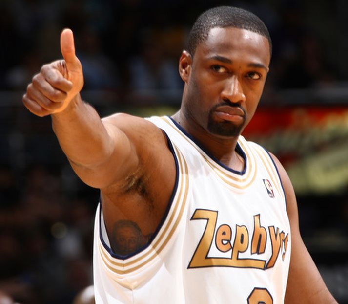 Gilbert Arenas var sáttur með að vinna besta lið NBA-deildarinnar í nótt.