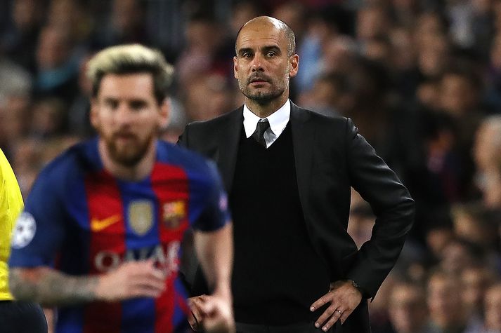 Guardiola og Messi í leik City og Barcelona á dögunum.