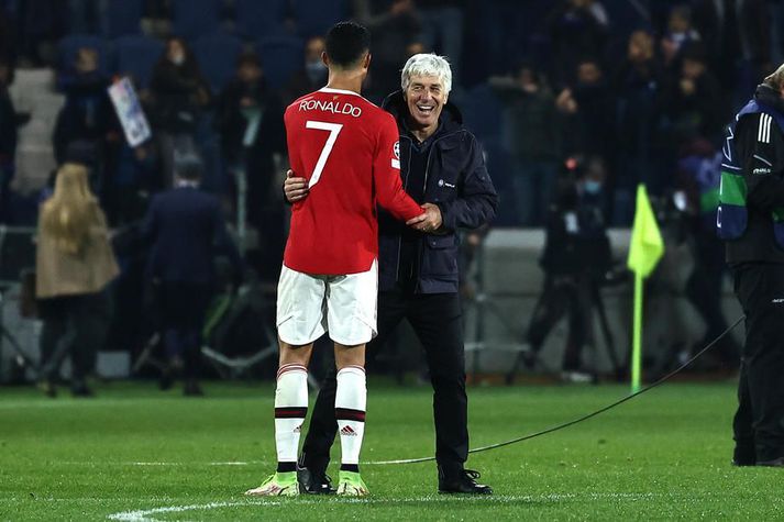 Cristiano Ronaldo og Gian Piero Gasperini göntuðust eftir leik Atalanta og Manchester United í Meistaradeild Evrópu.