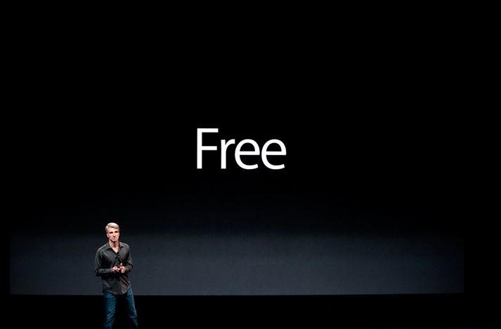 Craig Federighi frá Apple tilkynnti að uppfærsla stýriskerfa hjá Apple væru ókeypis í gær.