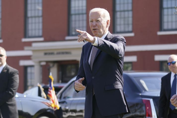 President Joe Biden arrives at Fort Lesley J. McNair, Monday, April 4, 2022, as he returns to Washington and the White House after spending the weekend in Wilmington, Del. (AP Photo/Andrew Harnik)