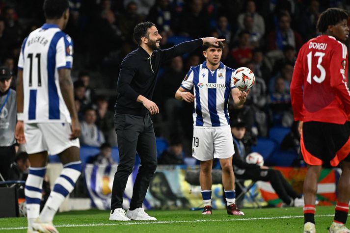 Ruben Amorim á hliðarlínunni í leik Real Sociedad og Manchester United á Spáni í kvöld.