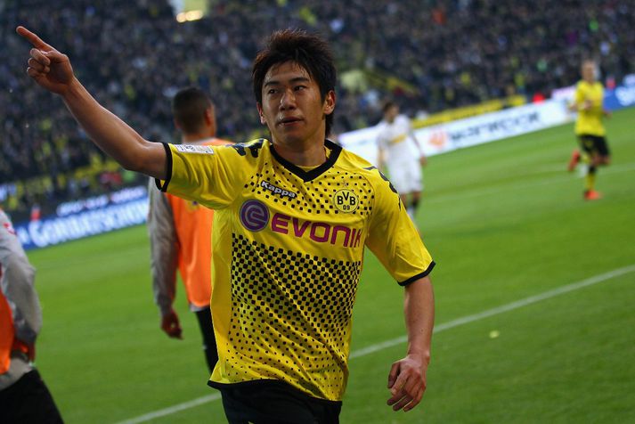 Kagawa fagnar marki sínu í dag sem gulltryggði sigur Dortmund.