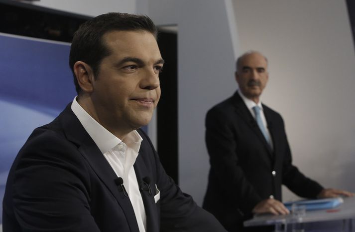 Alexis Tsipras, formaður Syriza, og Evangelos Meimarakis, formaður Nýs lýðræðis.
