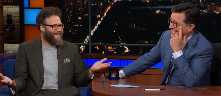 Seth Rogen og Stephen Colbert.