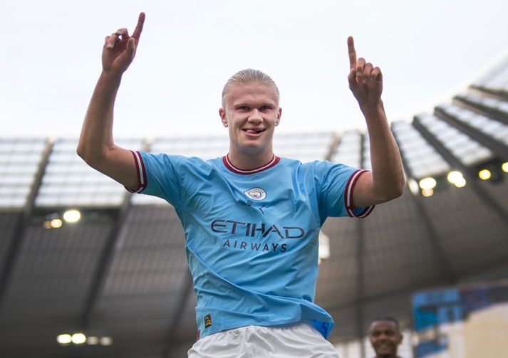 Erling Haaland hefur verið óstöðvandi í fremstu víglínu hjá Manchester City en er reyndar núna frá keppni vegna smávægilegra meiðsla.